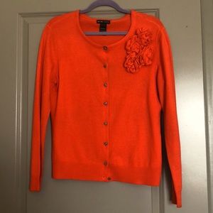 NY & Co. Orange Jewel Buttoned Flower Cardigan